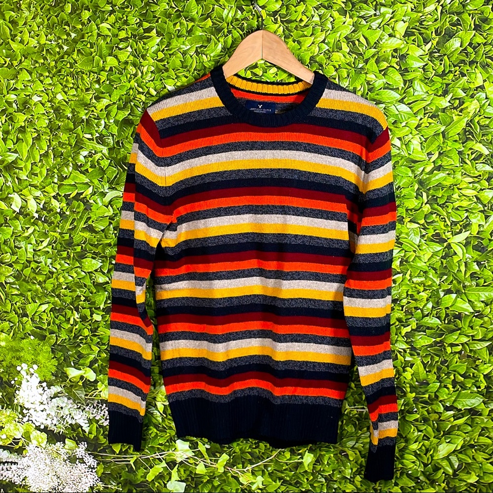 AE AMERICAN EAGLE small multi color orange yellow gray black sweater